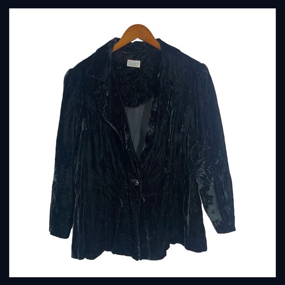 Vintage Sue Brett Crushed Velvet Blazer Jacket Black Oversized 90s Glam - Picture 1 of 8